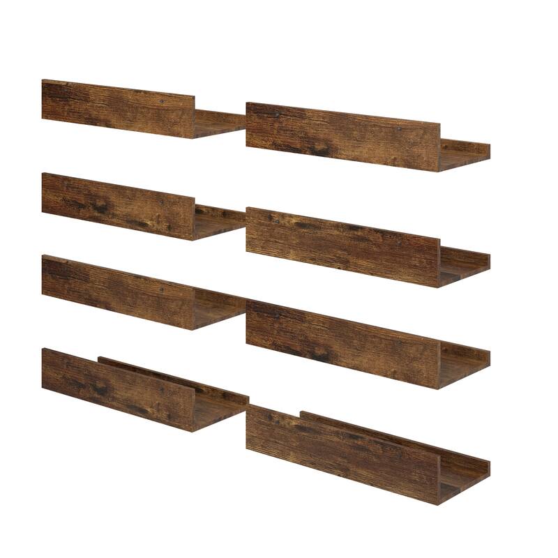 Homy Casa U-Shaped Wall-Mounted Floating Shelf Set of 8, Black & BR