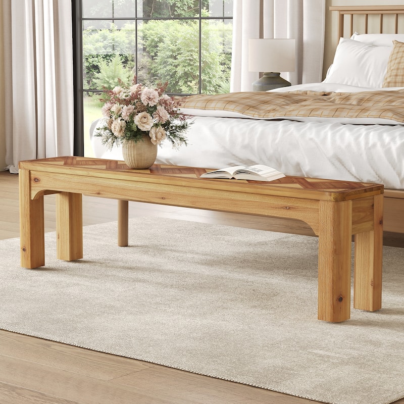 63" Long Entryway Bench, Solid Wood Shoe Bench with Tabletop