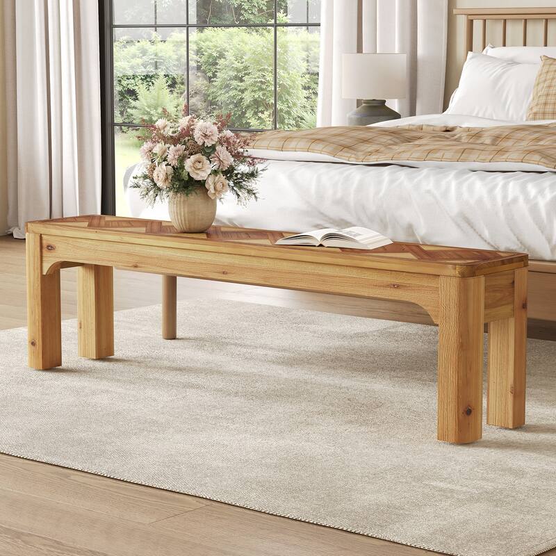 Farmhouse Solid Wood Entryway End of Bed Bench with 3D Textured