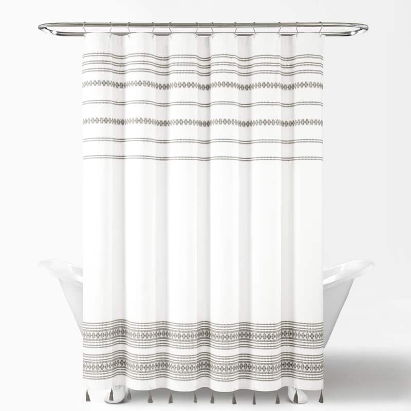 Lush Decor Breezy Chic Tassel Jacquard Eco-Friendly Recycled Cotton Shower Curtain Single