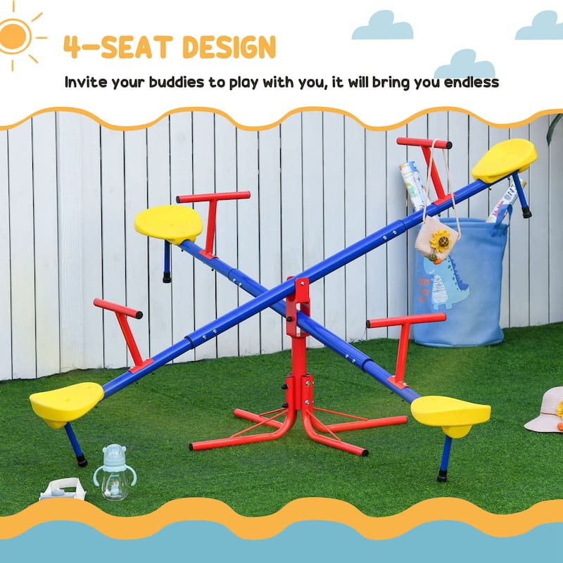 Kids Seesaw Swivel Teeter Totter with 360° Spinning, 4 Seater Seesaw Outdoor Playground Equipment for Backyard