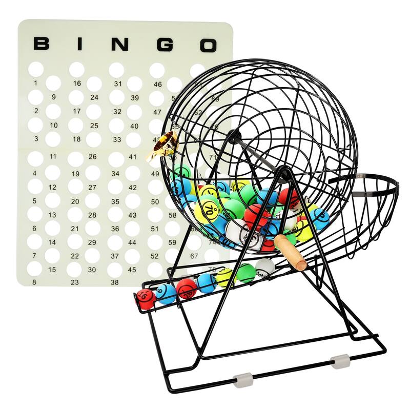 GSE™ Professional Bingo Game Set with Jumbo Bingo Cage and 1.5" Ping Pong Bingo Balls, Plastic Board - Black