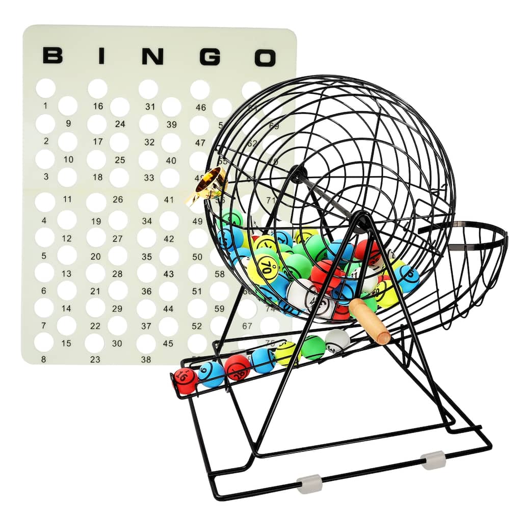 GSE™ Professional Bingo Game Set with Jumbo Bingo Cage and 1.5" Ping Pong Bingo Balls, Plastic Board