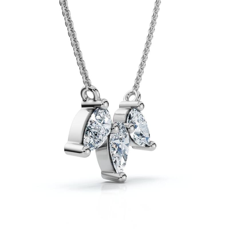 1/2Ct Trio Pear Shape Diamond 18" Necklace Gold Pendant