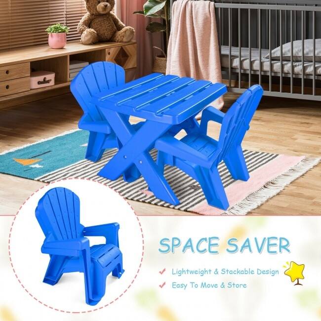 3-Piece Plastic Children Table Chair Set - Table size: 19.5'' x 16'' x 15'