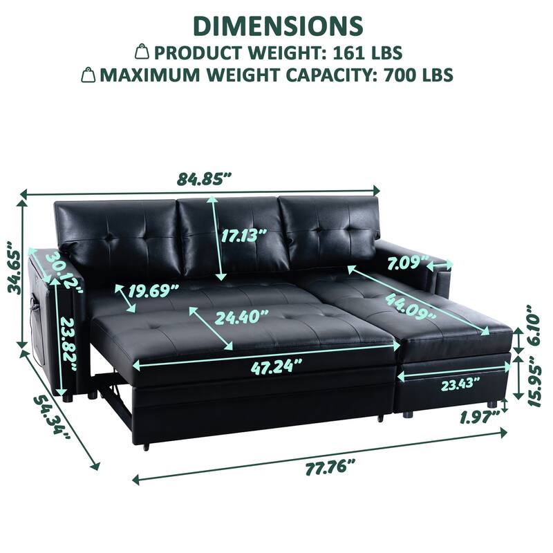 Reversible Sectional Sleeper Sofa with Storage Chaise & Pull-Out Bed