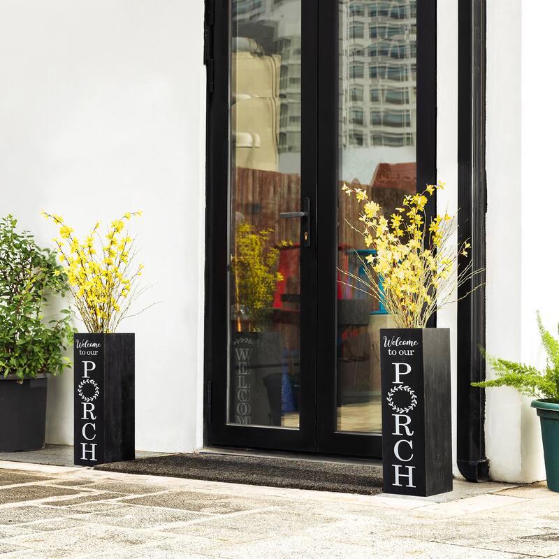 Glitzhome 24"H Double Sided Solid Wood Black White Boxed "WELCOME PORCH" Porch Sign