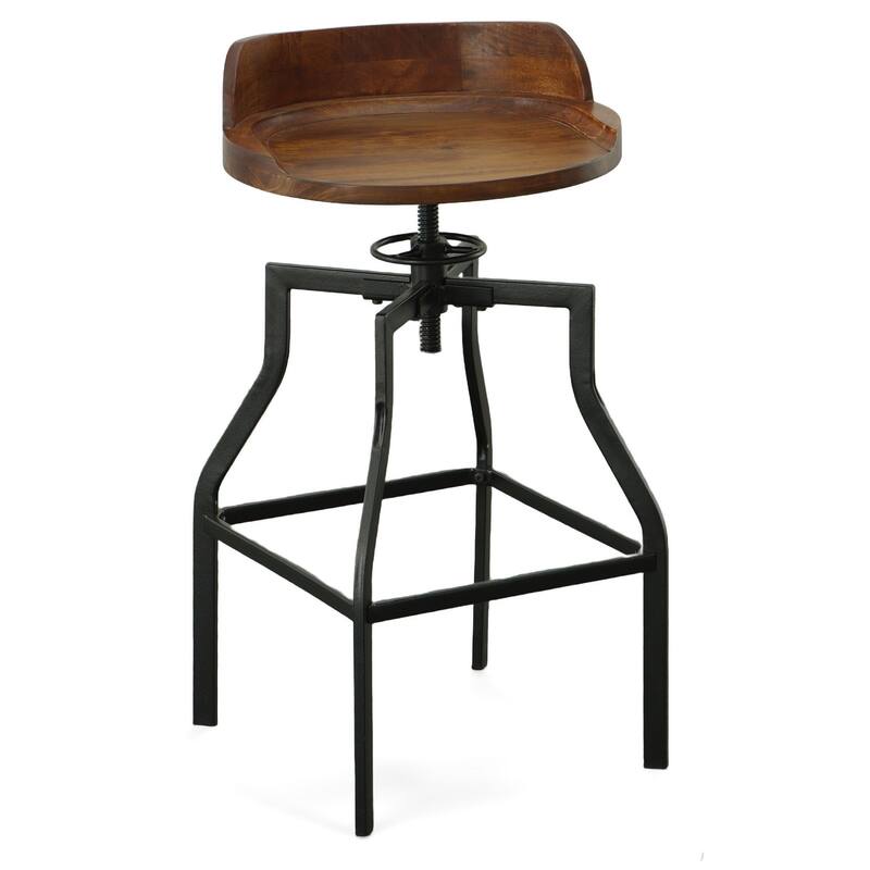 Geometric Base Adjustable Barstool - 29.25" - Chestnut Brown and Black