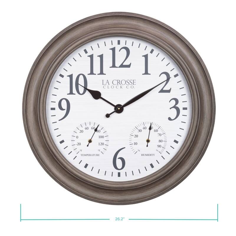 La Crosse 433-3267TH 26.2" Outdoor Gray Oak Quartz Temp/Humidity Clock