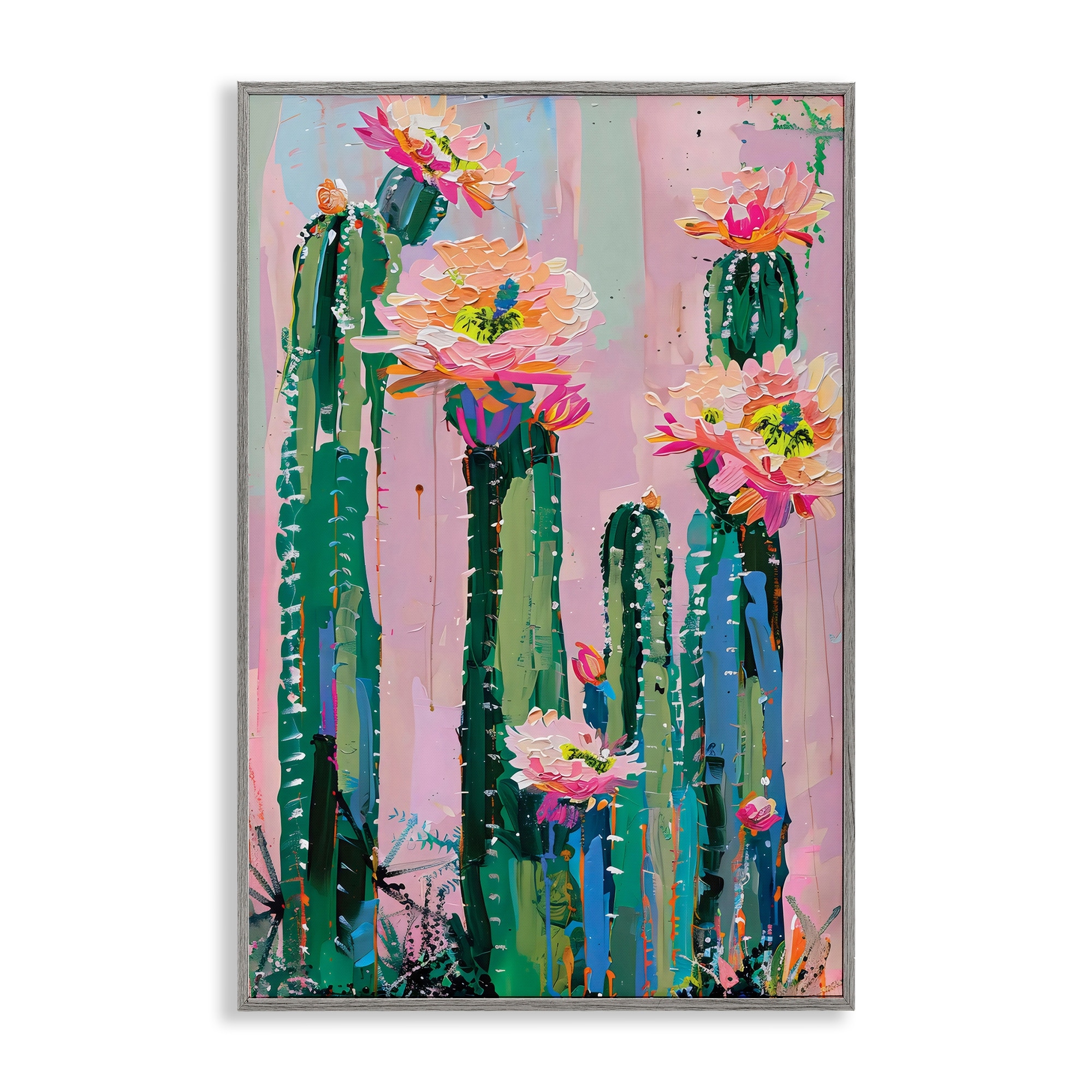 Stupell Vibrant Cactus Flowers over Pink Framed Giclee Art Design By LSR Design Studio