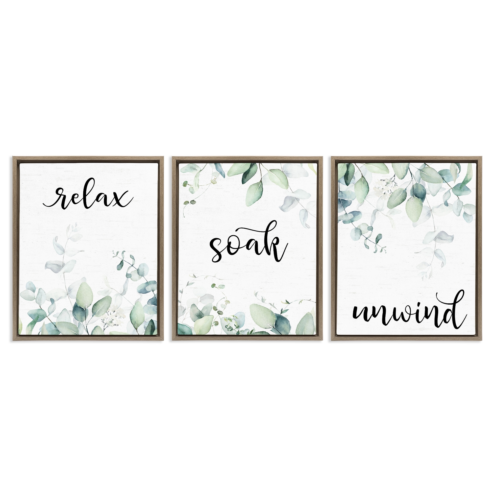 Stupell Leafy Bathroom Herbs Framed Floater Canvas Wall Art Design By Lettered and Lined (Set of 3)