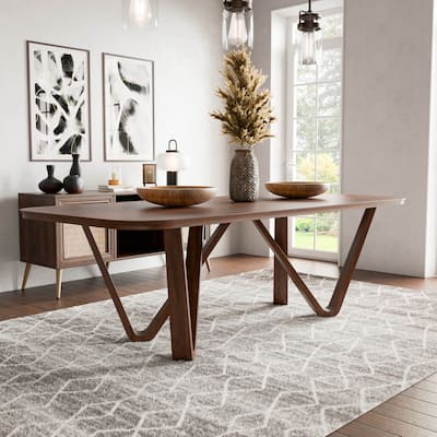 Furniture of America Abigail I Mid-Century Modern Walnut Handfinished Solid Wood 95-inch Dining Table