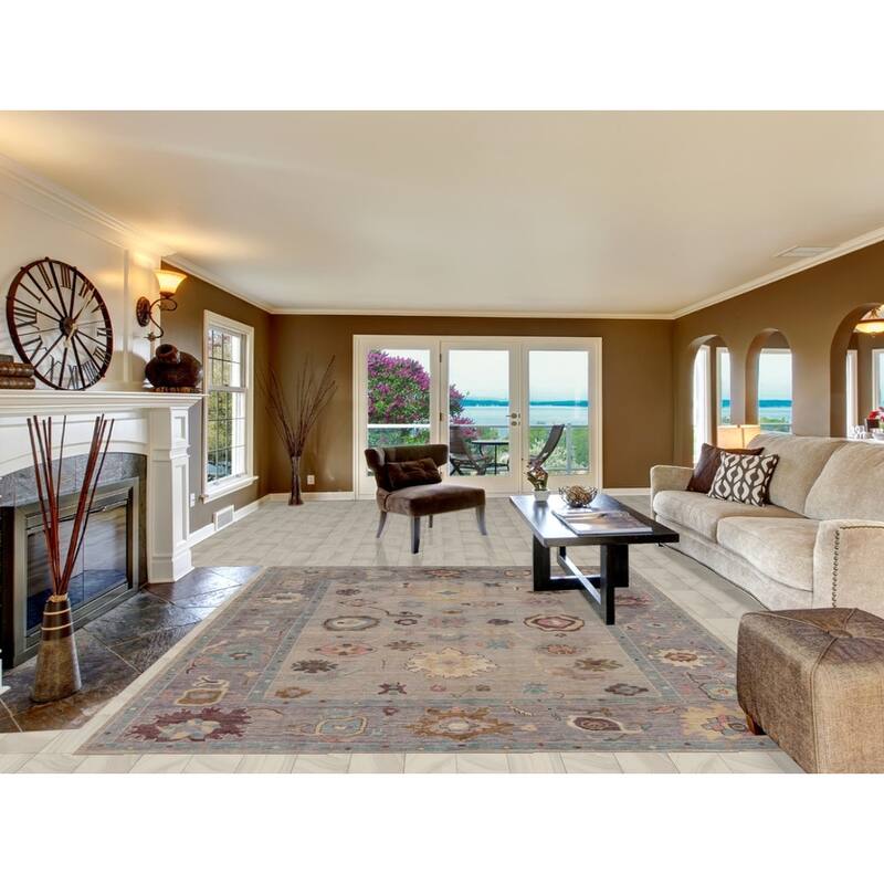 Hand Knotted Oriental 100% Wool Carpet Transitional All-Over Beige & Ivories Oushak Area Rug - 9' 9'' X 8' 1''