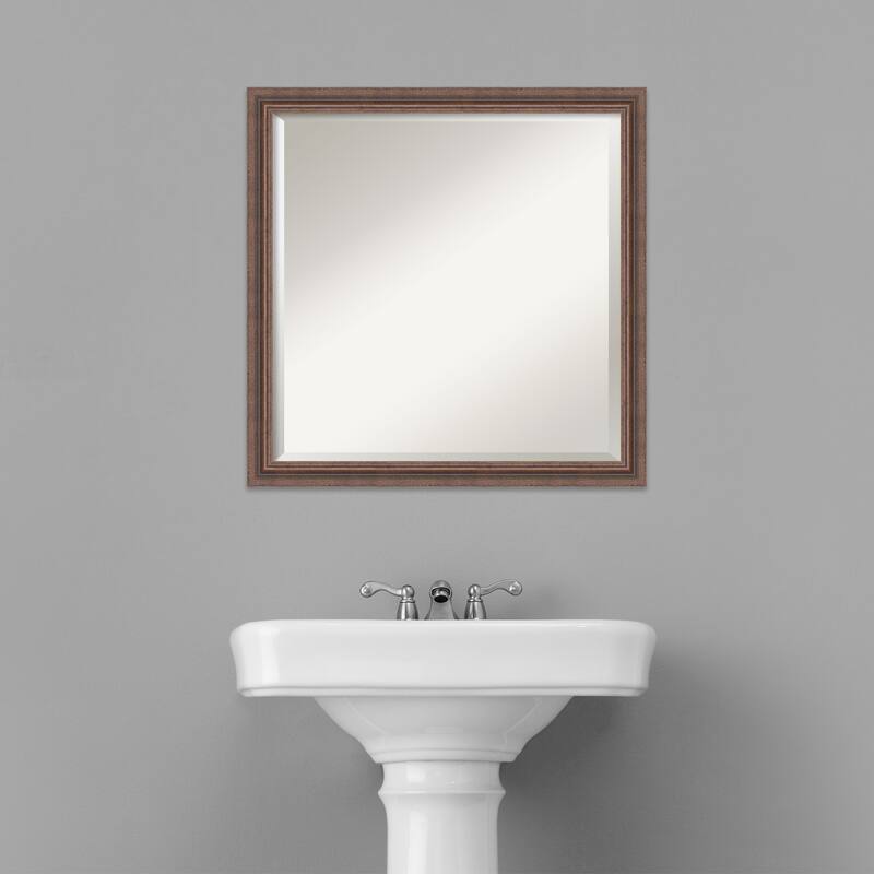 Beveled Wood Bathroom Wall Mirror - Distressed Rustic Brown Frame - Distressed Rustic Brown