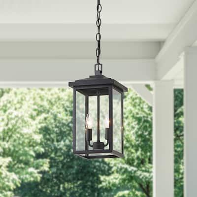 KAWOTI 2-Light 16.25" Black Outdoor Pendant Light - W8.25" x D8.25" x H16.25"