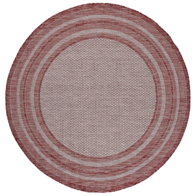 SAFAVIEH Courtyard Vickie Indoor/Outdoor Waterproof Patio Backyard Rug - 6'7" Round - Grey/Red