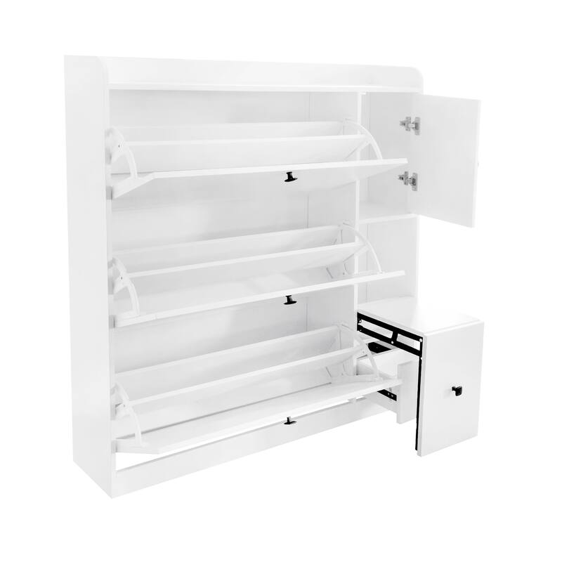 Shoe Cabinet with 3 Flip Drawers, Multi-functional Entryway Organizer, Freestanding Shoe Rack with Pull-down Seat & Drawer