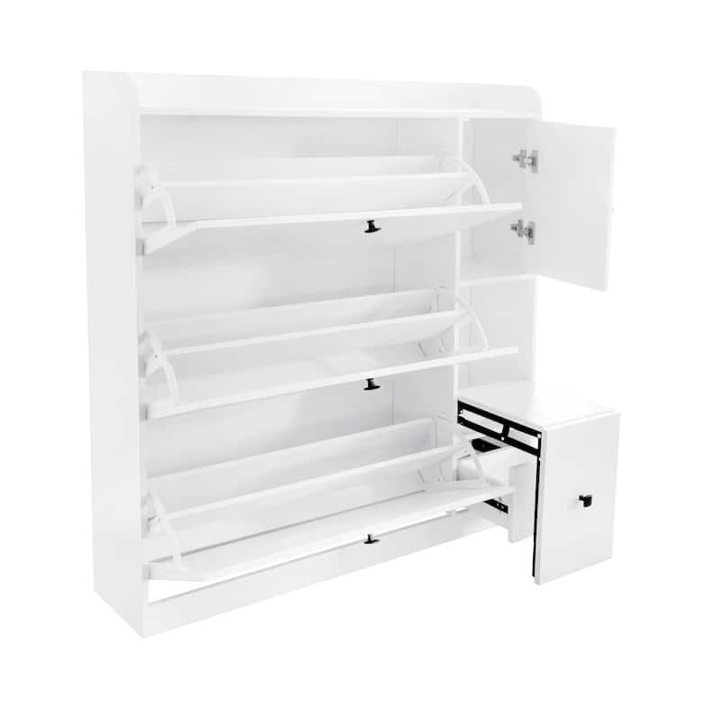 Sleek 3-Drawer Shoe Rack Cabinet with Pull-down Seat, Adjustable Shelves, Freestanding Storage Solution for Entryway, Hallway