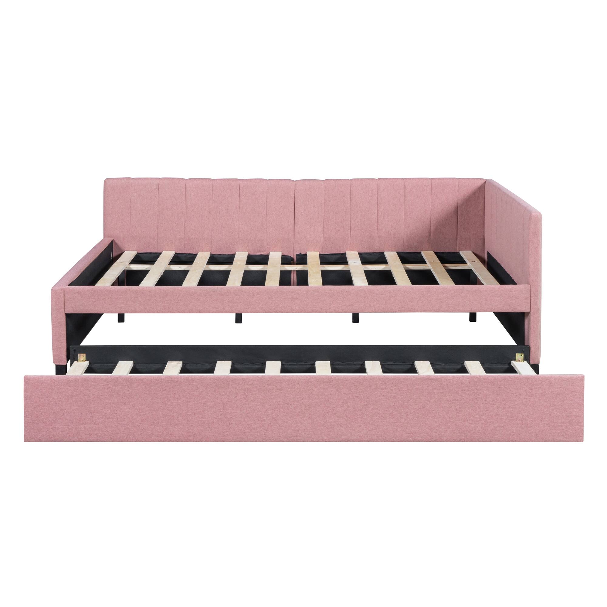 Full Size Upholstered Daybed with Trundle Sofa Bed Frame No Box Spring