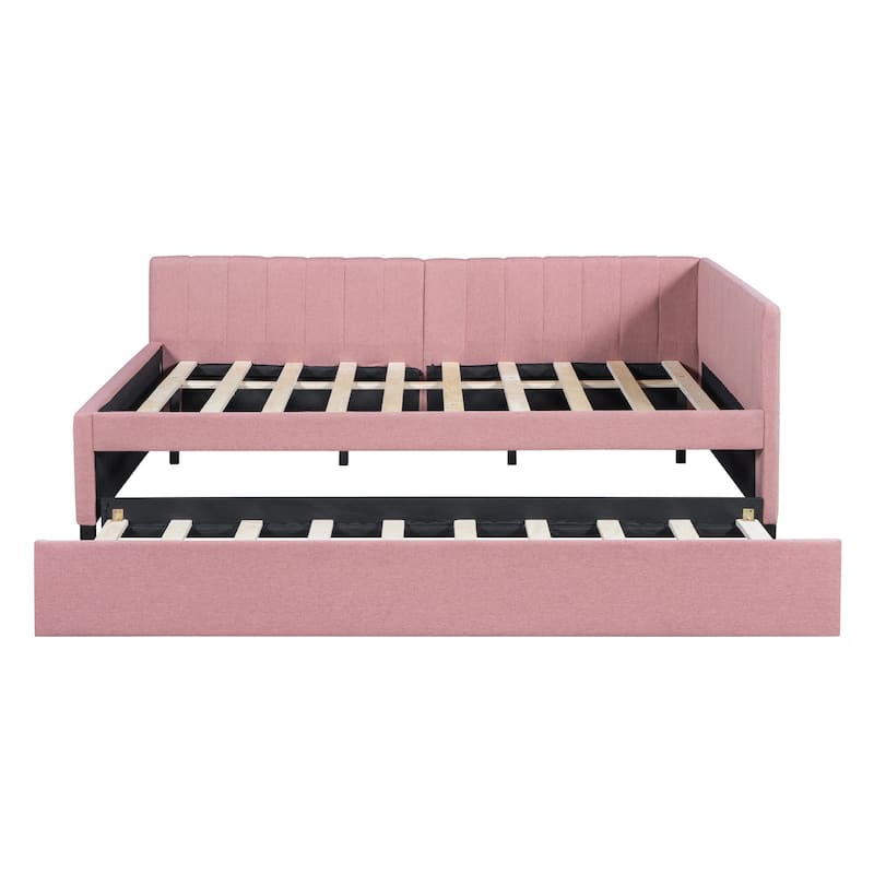 Pink Full Size Upholstered Daybed with Two Storage Drawers