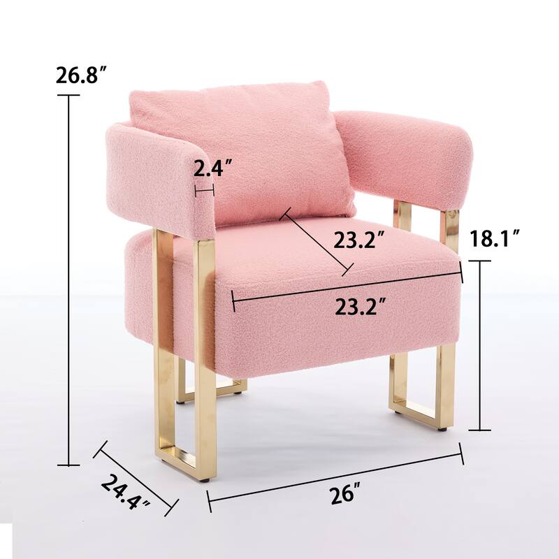 Simple And Stylish Accent Chair With Metal Foot, Teddy Velvet Upholstered Sofas For Bedroom, Living Room, Balcony, Office