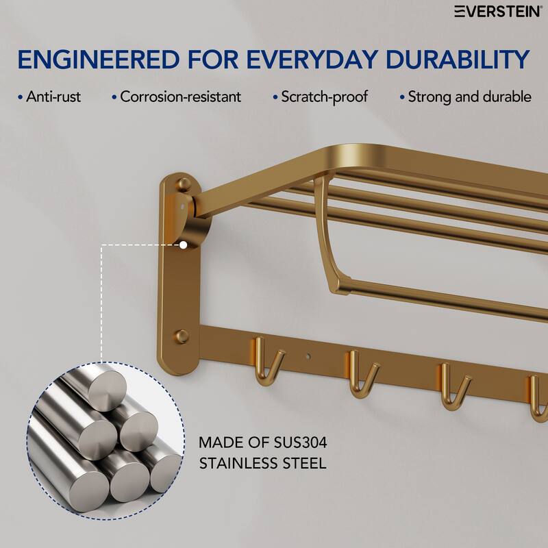 2-Tier Stainless Steel Bath Towel Rack with 5 Hooks