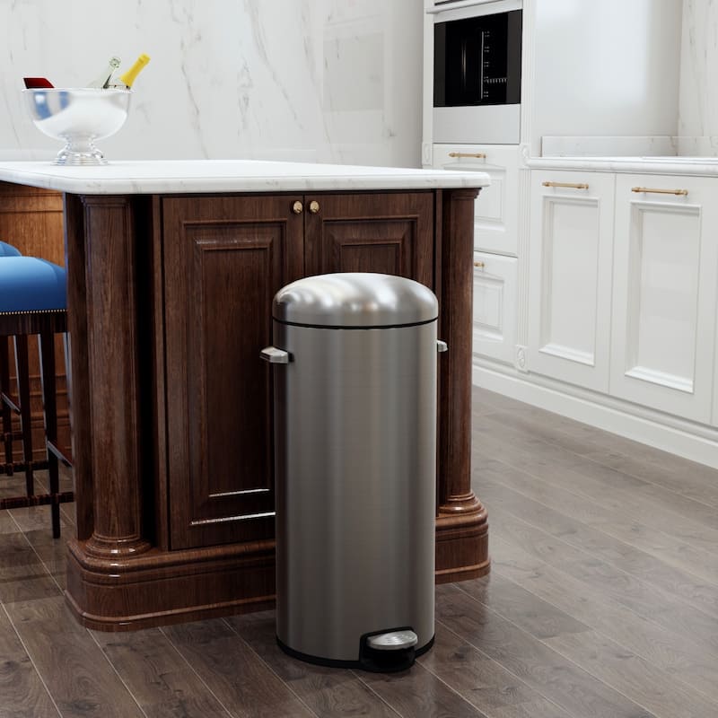 Innovaze 8 Gal./30 Liter and 1.3 Gal./5 Liter Stainless Steel Step-on Trash Can Set for Kitchen and Bathroom