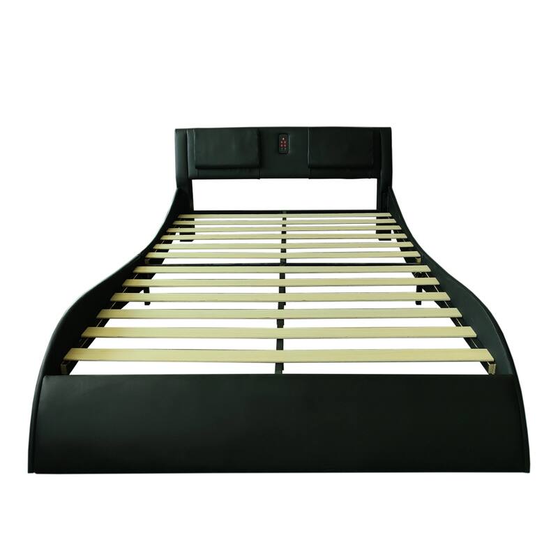 Queen Faux Leather Platform Bed Frame with Bluetooth Backrest Massage