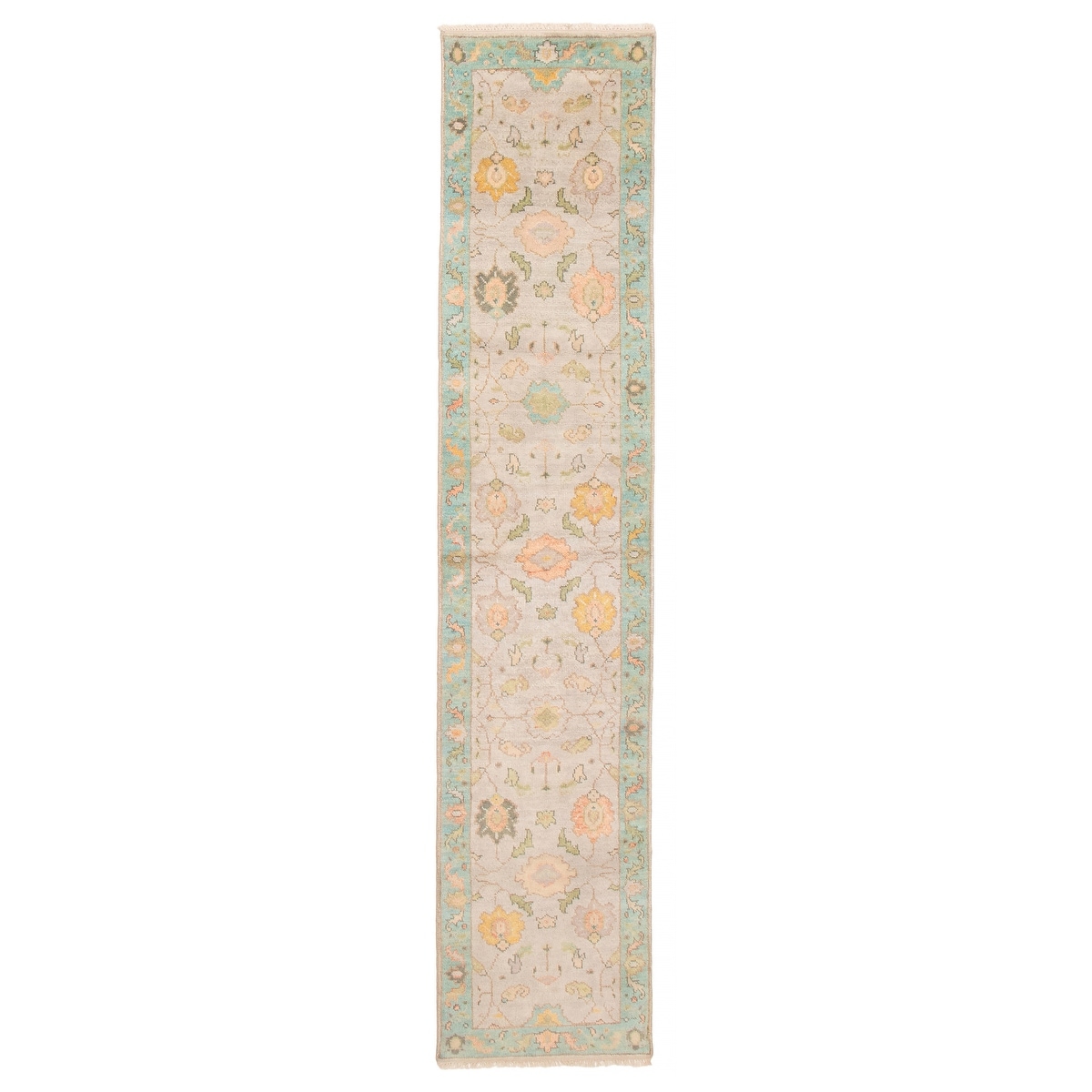 ECARPETGALLERY Hand-knotted Modern Oushak Light Grey Wool Rug - 2'5 x 11'11