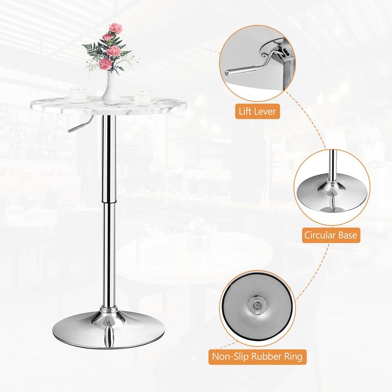Round Pub Table Height Adjustable Swivel Cocktail Pub Table with Base