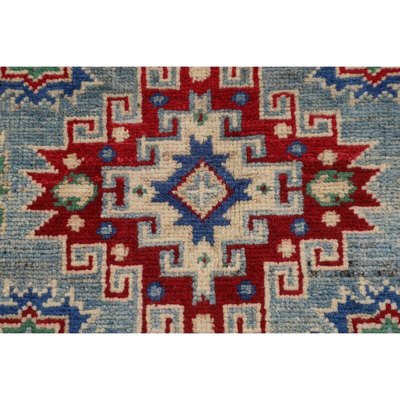 Light Blue Kazak Accent Rug Hand-Knotted Bedroom Wool Carpet - 2'7" x 3'10"