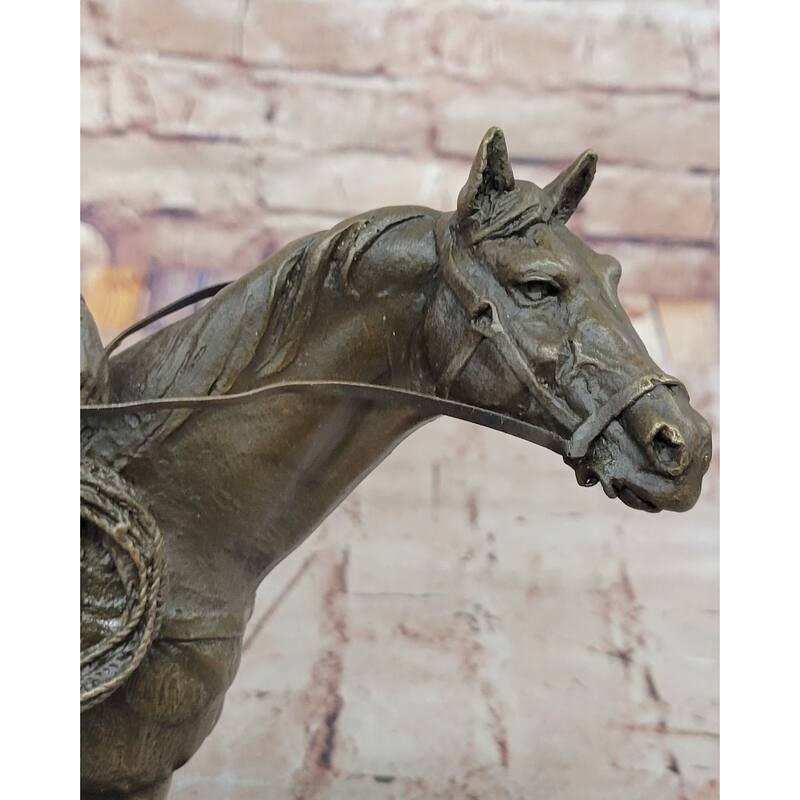 Cowboy On Horseback By Jim Ponter Bronze Statue Sculpture On Marble Base