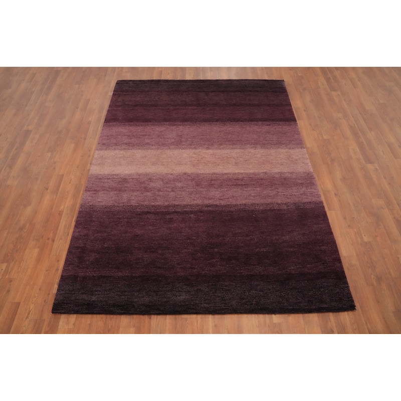 Hand Knotted Oriental 100% Wool Carpet Modern Stripe Purples Gabbeh Area Rug - 7' 9'' X 5' 7''