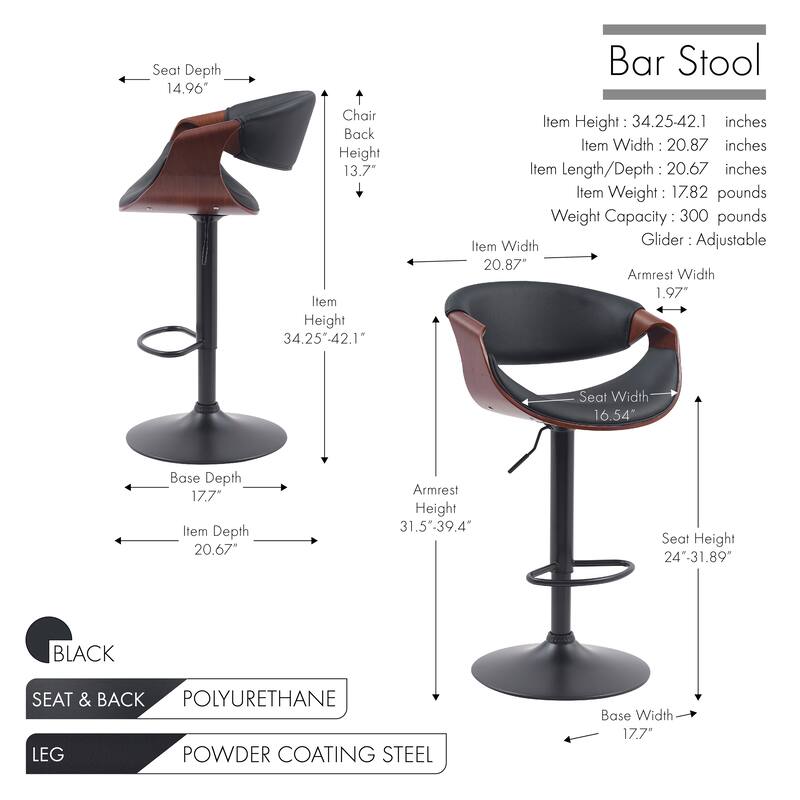 Porthos Home Fenn Faux Leather Swivel Adjustable Height Bar Stool