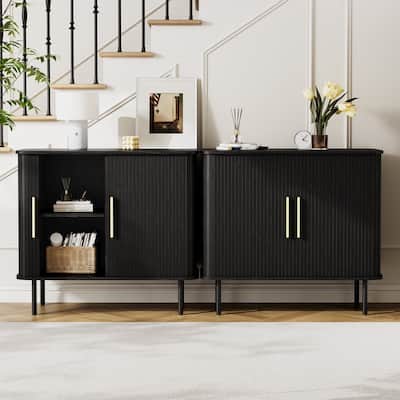Tambour Door Accent Cabinet Modern Sideboard Buffet Cabinet, Black
