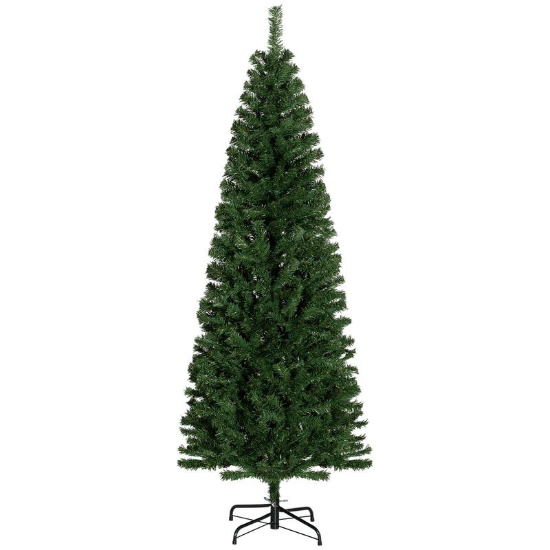 HOMCOM Unlit Slim Douglas Fir Tree - Realistic Branches, Green, Halloween Decor - Green