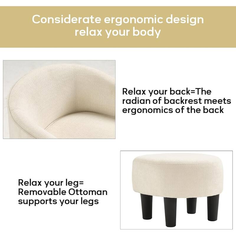 Swivel Accent Chair , 360 Degree Club Chair with Ottoman Set, Fabric Barrel Reading Chairs for Living Room Bedroom