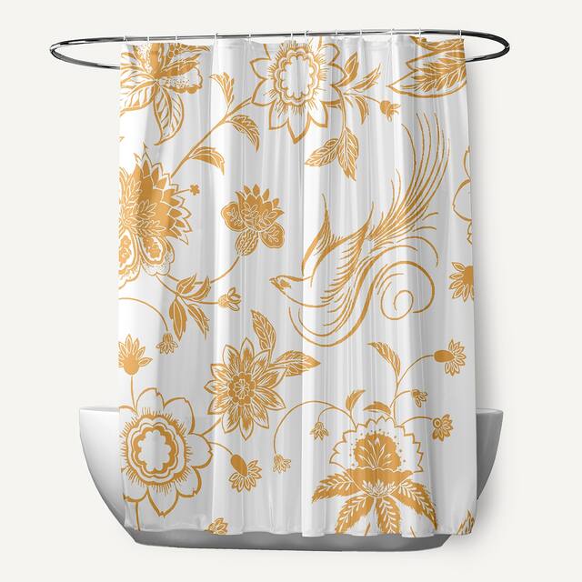 71 x 74-inch Traditional Bird Floral Print Shower Curtain