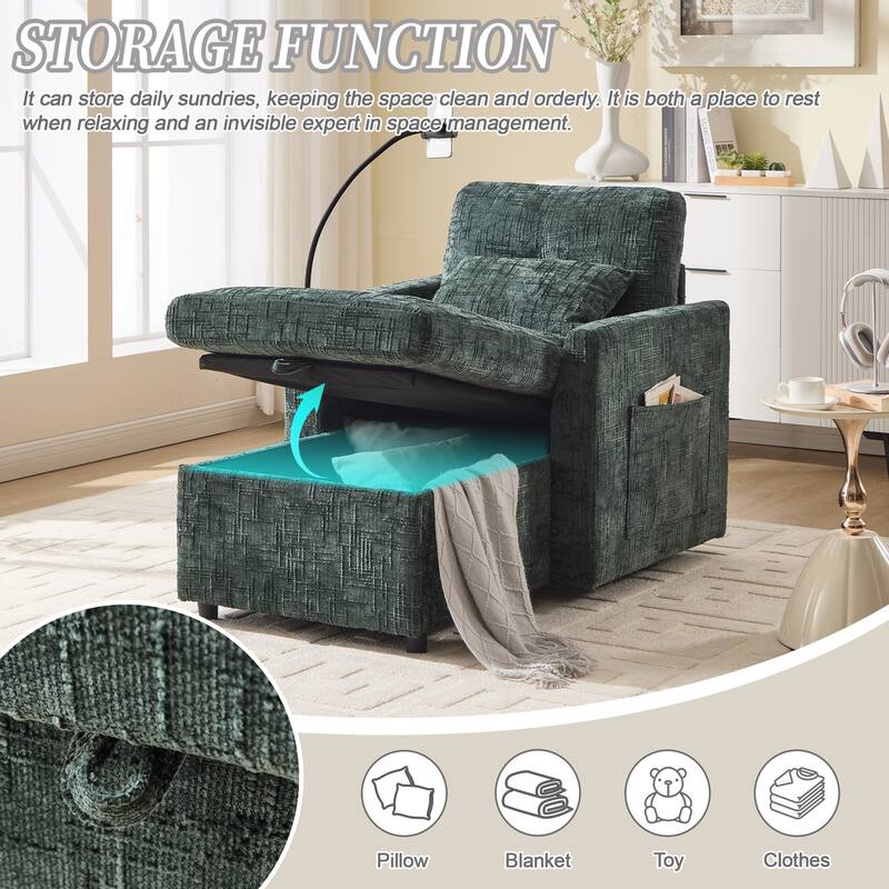 HOMEFUN Chenille Upholstered Storage Lazy Single Leisure Chair Sofa with Phone Holder