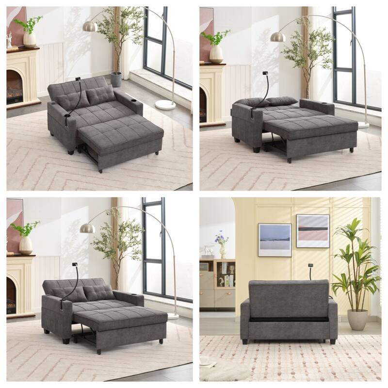 3-in-1 Pull Out Convertible Sleeper Chair w/ USB Ports,Wear Resistant