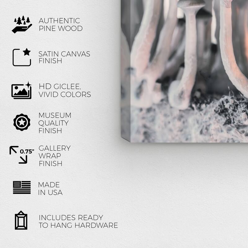 Wynwood Studio Canvas Nature and Landscape Silver Mushrooms White and Modern & Contemporary Wall Art Canvas Print