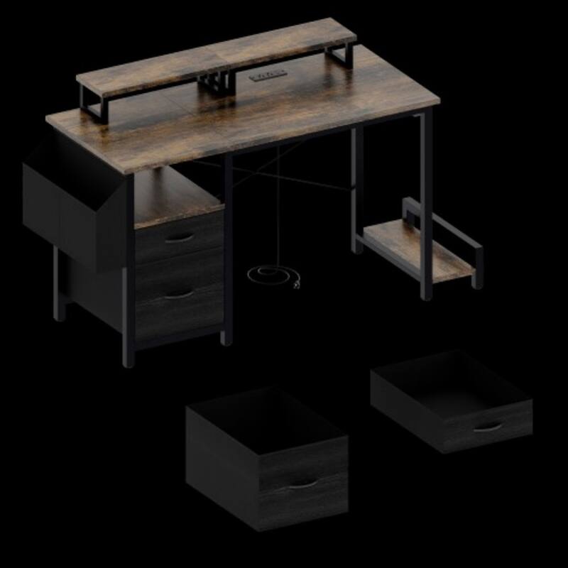 Computer Desk with Power Outlets 7 Fabric Drawers Large Side Pocket Reversible Storage Small Vanity Desk 47inch Office