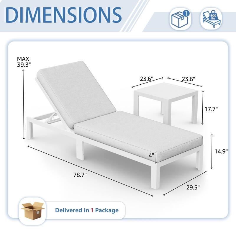 FINCATI Aluminum Pool Chaise Lounge Chair with Side Table & Cushions, Adjustable Reclining Loungers for Deck, Garden or Balcony