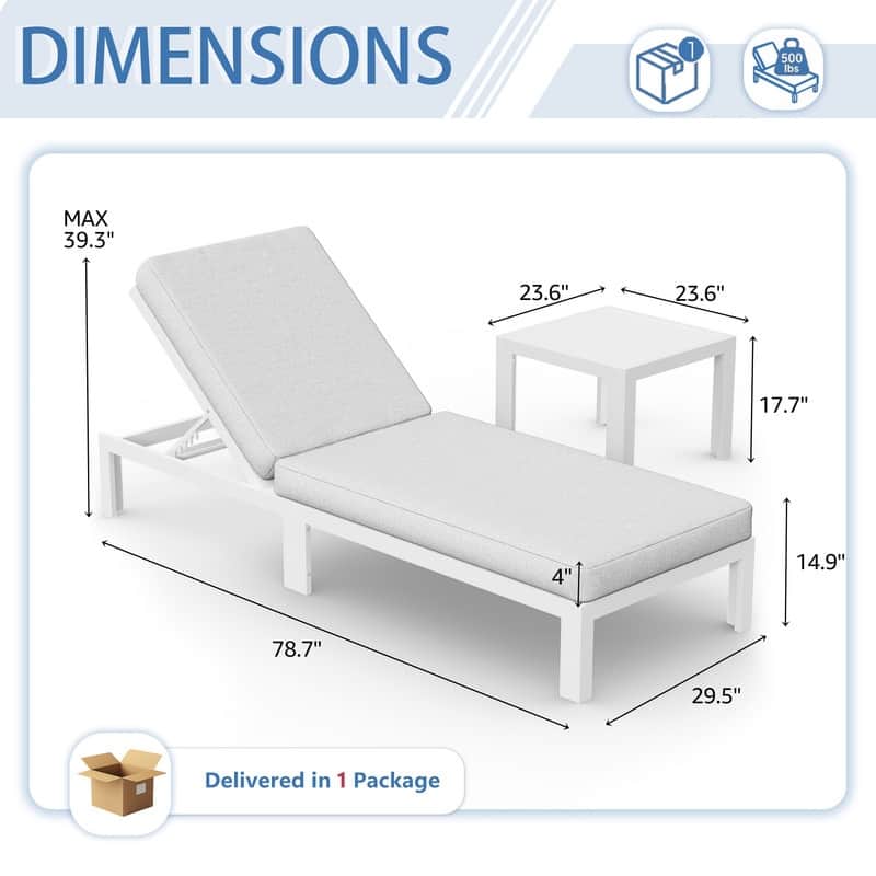 FINCATI Aluminum Pool Loungers for Deck, Adjustable Lounge Chair Pool, Luxury Cushioned Patio Chaise Lounges with Coffee Table