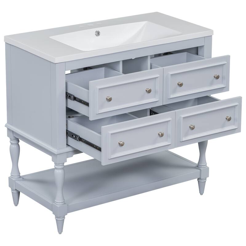 Bathroom Vanity Cabinet Free Standing Vanity Set with 4 Drawers
