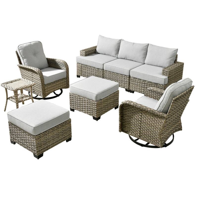XIZZI 8-piece Outdoor Grey Wicker Furniture Conversation Set