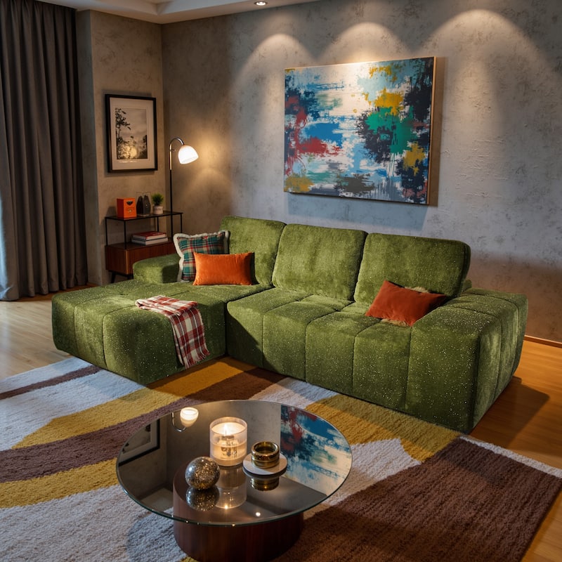 XIZZI Modular Sectional Sofa with L-Shape Chaise - Green - Left Facing