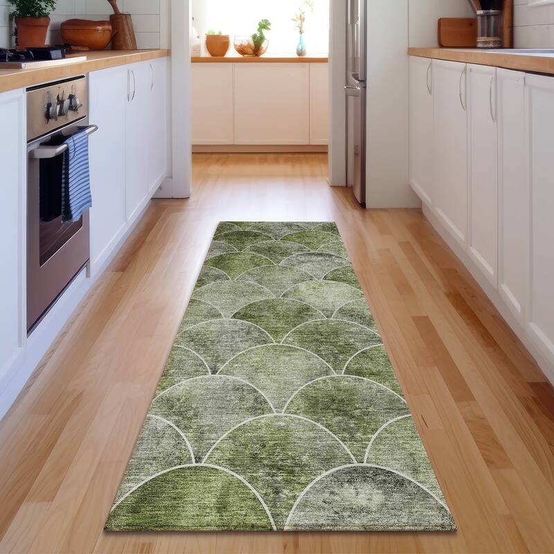 Premium Washable Super Soft Contemporary Geo Mayfield Rug - Green - 2' 3" x 7' 6" - Runner