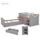 Twin Size L-Shaped Low Loft Bed Frame with 7 Drawers and Full Guardrails, Solid Wood Kids Platform Bed, Gray