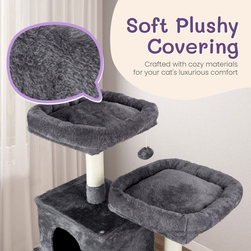 67-inch Dark Grey Cat Tree with Padded Platform Beds - 26.5 x 26 x 67 in.
